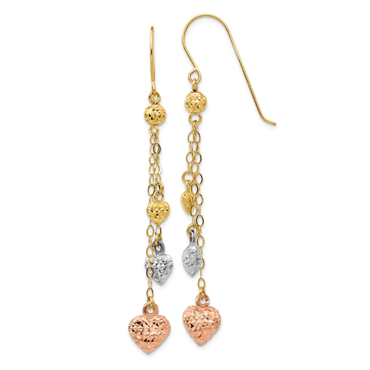 14K Yellow Gold, 14K White Gold and 14K Rose Gold Diamond-Cut Puff Heart
Dangle Earrings