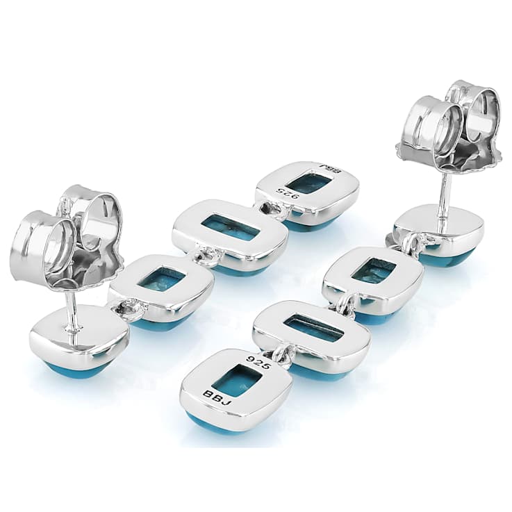 Cushion Turquoise Sterling Silver Dangle Earrings 7x5mm