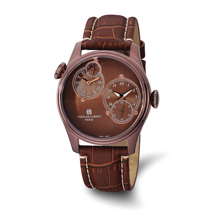 Charles Hubert Men's Stainless Steel Brown Dial Dual Time Watch