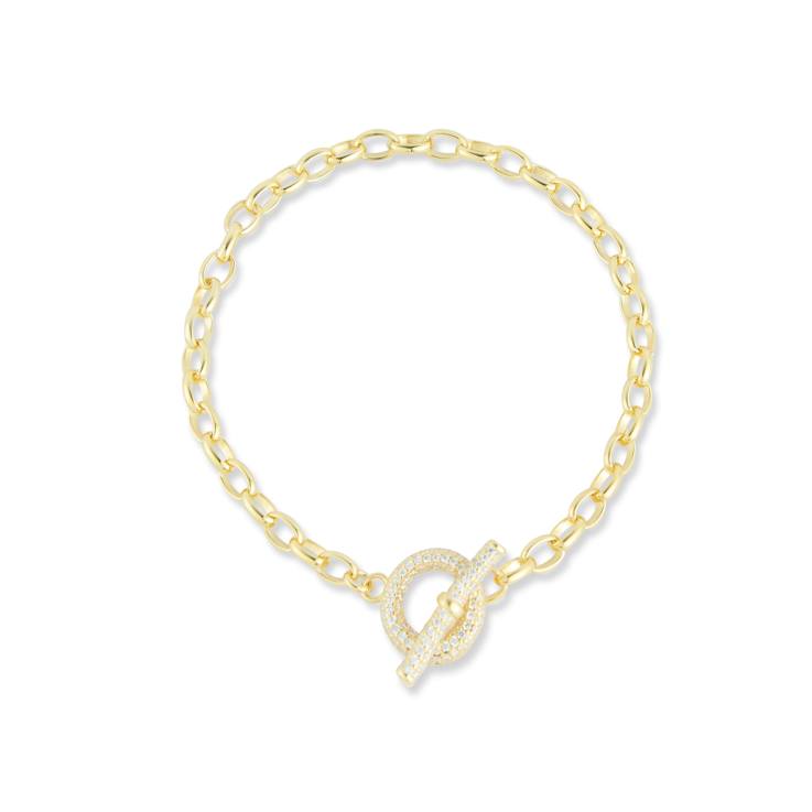 Sterling Statements 14K Yellow Gold Over Sterling Silver Pave Toggle Bracelet