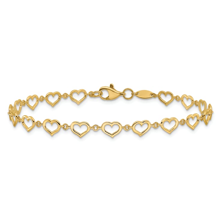 14k Yellow Gold Polished Heart Link Bracelet