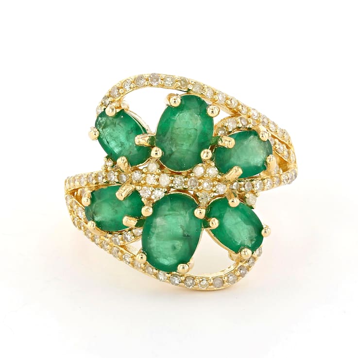 Emerald and Diamond 14K Yellow Gold Over Sterling Silver Ring 3.54ctw