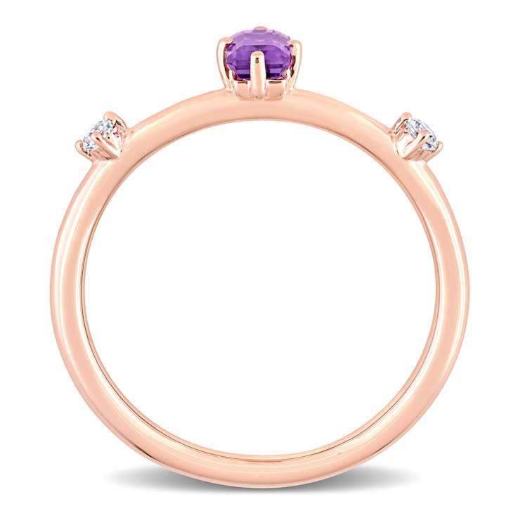 Amethyst and White Topaz 10K Rose Gold Stackable Ring 0.44ctw