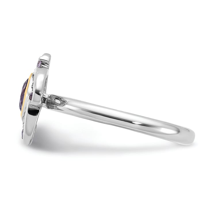 Rhodium Over Sterling Silver with 14K Accent Amethyst and Rose Quartz Ring
