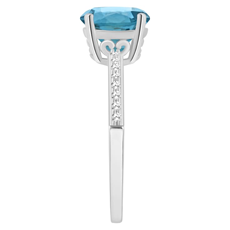 8mm Round London Blue Topaz and 1/10 ctw Diamond Rhodium Over Sterling
Silver Ring