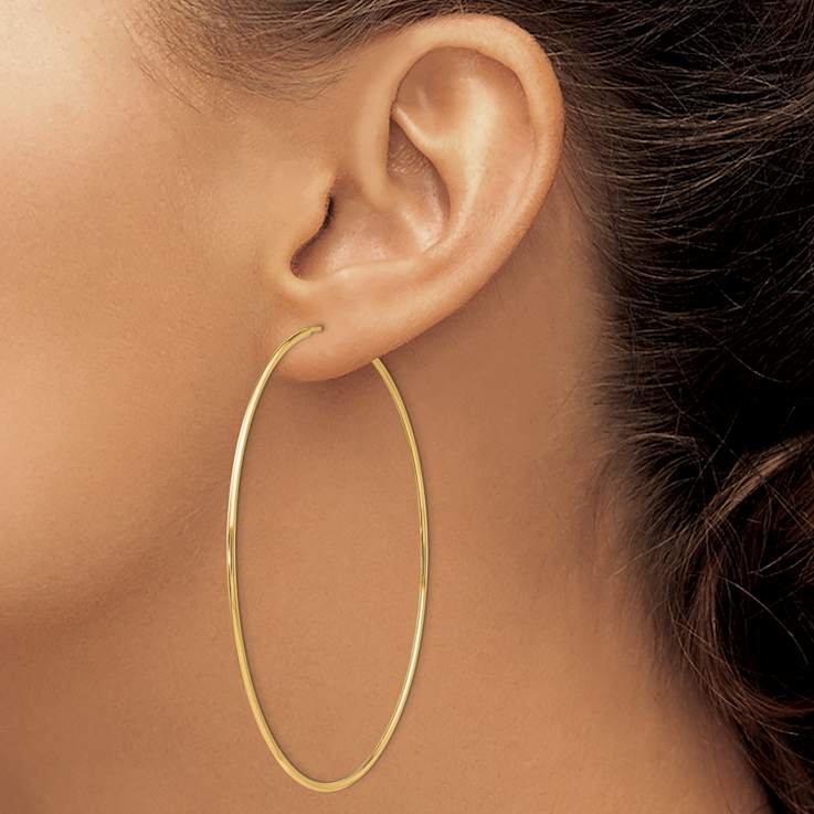 14k Yellow Gold Polished 2 11/16" Endless Tube Hoop Earrings