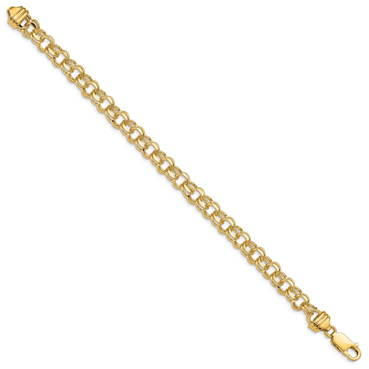 14k Yellow Gold 6.5mm Solid Double Link Charm Bracelet