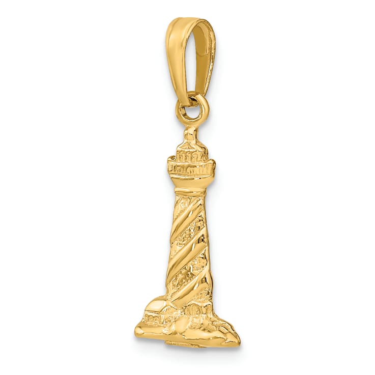14k Yellow Gold 3D Textured St. Augustine Lighthouse Pendant