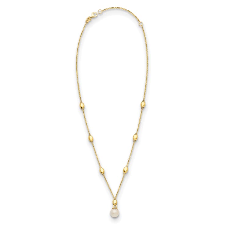 14K Yellow Gold Freshwater Cultured Pearl and Bead 18 Inch Necklace