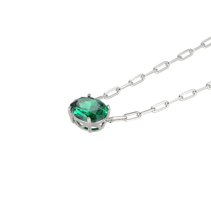 Green Cubic Zirconia Rhodium Over Sterling Silver Paperclip Necklace 3.67ctw