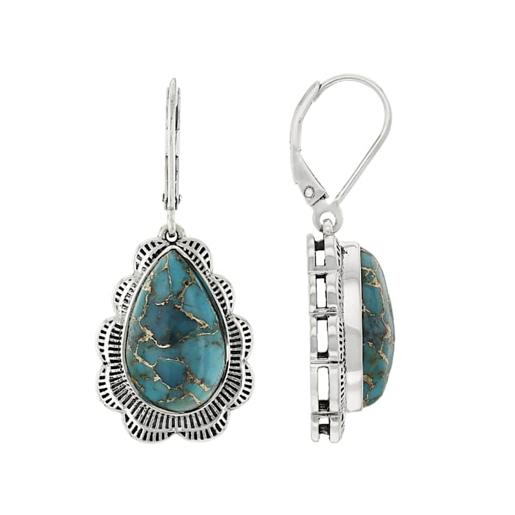 Large Turquoise Sterling Silver Dangle Earrings 16x10mm