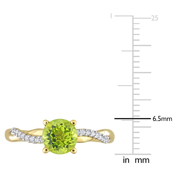 Peridot and Diamond 14K Yellow Gold Ring 1.25ctw