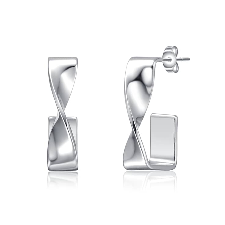 Twisted Semi-Hoop Earrings In Rhodium Over Brass