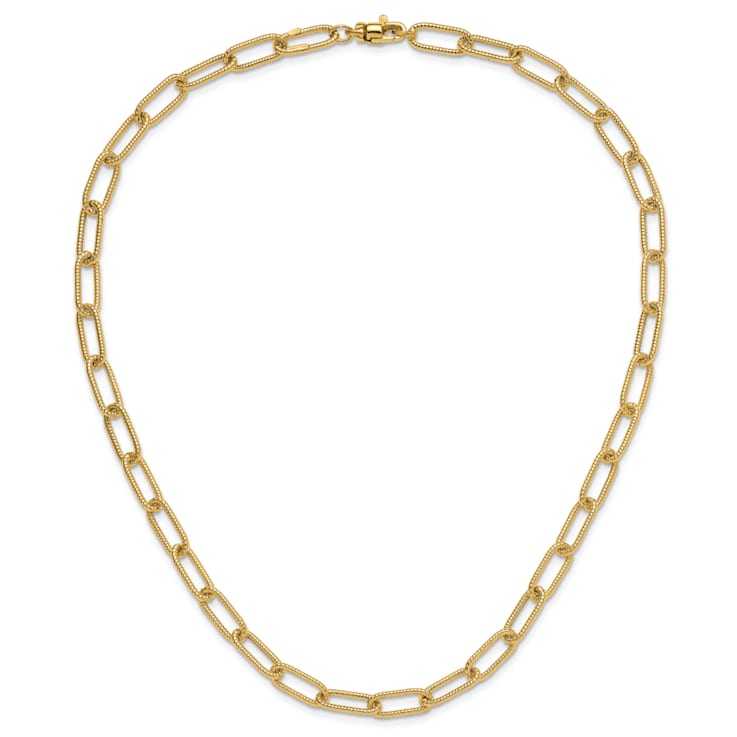 14K Yellow Gold Polished Textured Oval Link Necklace