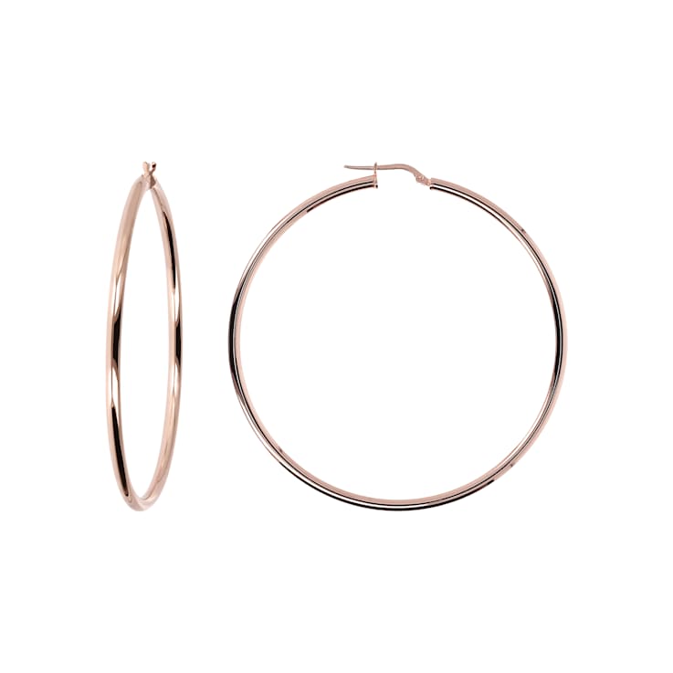 18K Rose Gold Over Sterling Silver Polished 2-1/2" Hoop Earrings