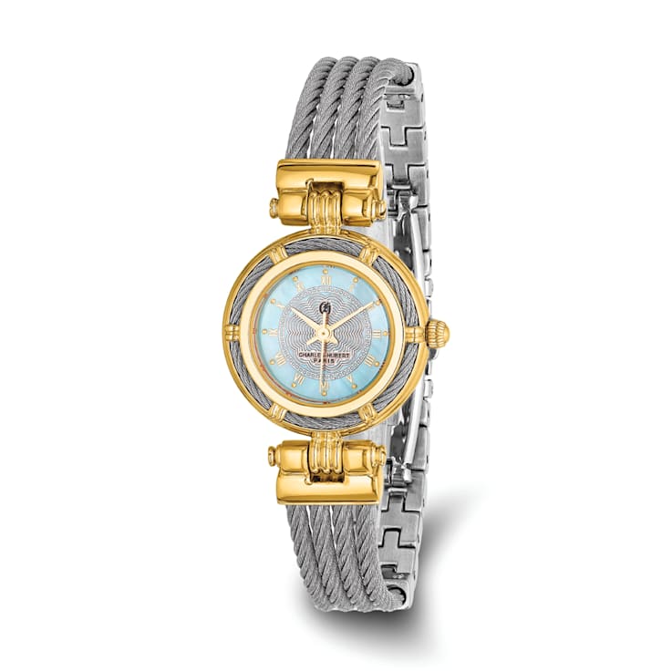 Charles Hubert IP-plated MOP Dial with Stainless Steel Wire Bangle Watch