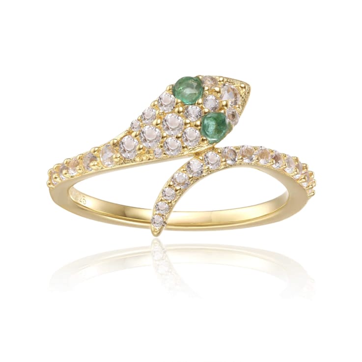 Emerald and White Topaz 14K Yellow Gold Over Sterling Silver Bypass
Snake Ring