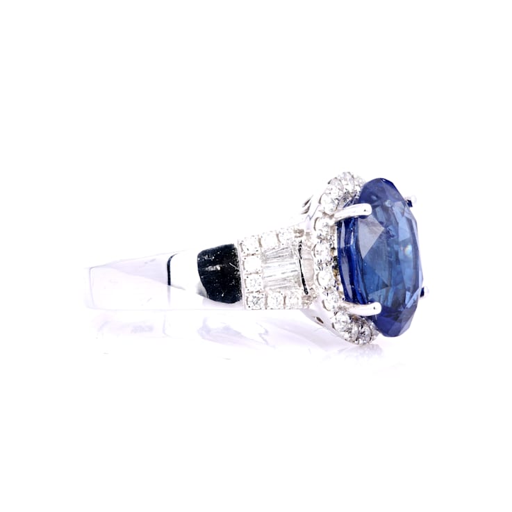 4.84 Ctw Blue Sapphire and 0.60 Ctw White Diamond Ring in 14K WG
