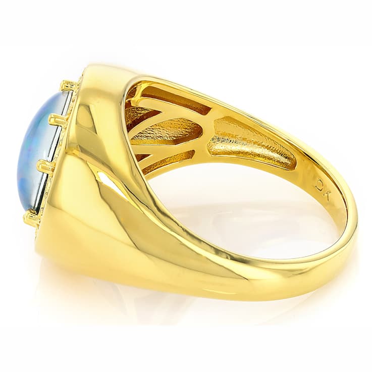 Australian Opal Triplet And White Zircon Ring In 18K Gold Over Sterling
Silver 2.59ctw