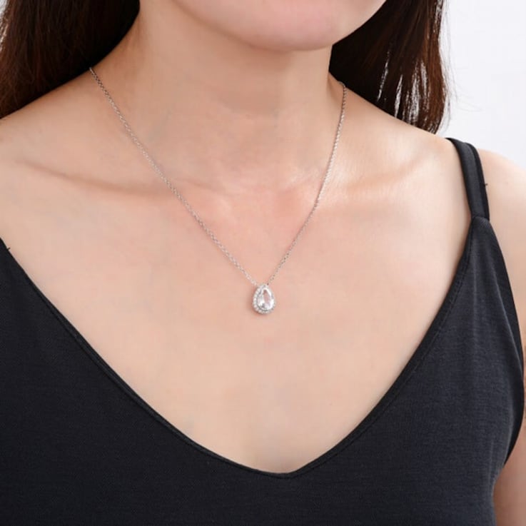 Pear Shape White Topaz Sterling Silver Pendant with Chain