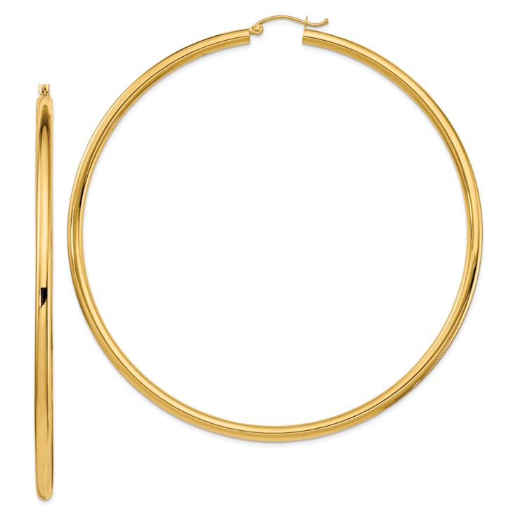 14k Yellow Gold 3 3/16" Polished Tube Hoop Earrings