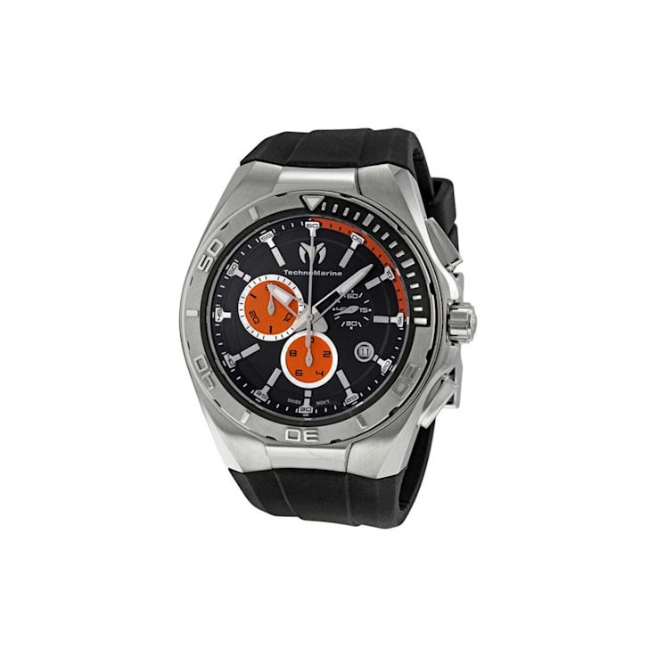 Technomarine Men's Black and Orange Dial Black Rubber Strap Chronograph Watch