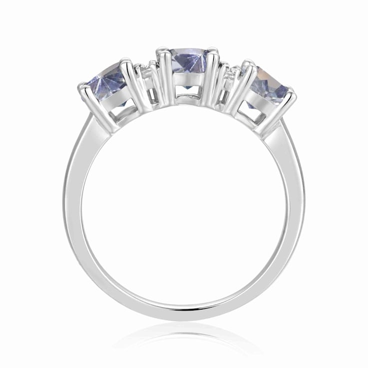 Aquamarine and Moissanite Sterling Silver 3-Stone Ring For Women
