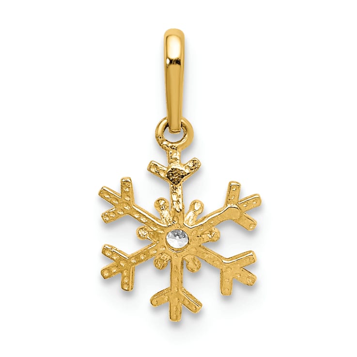 14K Yellow Gold Polished Cubic Zirconia Snowflake Charm Pendant