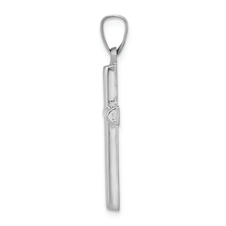 Rhodium Over 14k White Gold Brushed and Polished Latin Cross Pendant