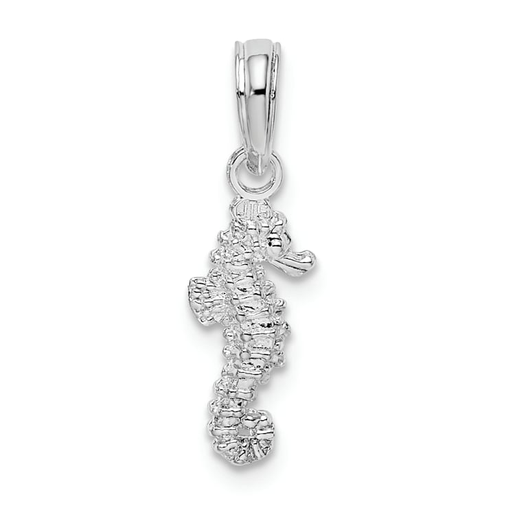 Rhodium Over Sterling Silver Polished 3D Mini Seahorse Pendant