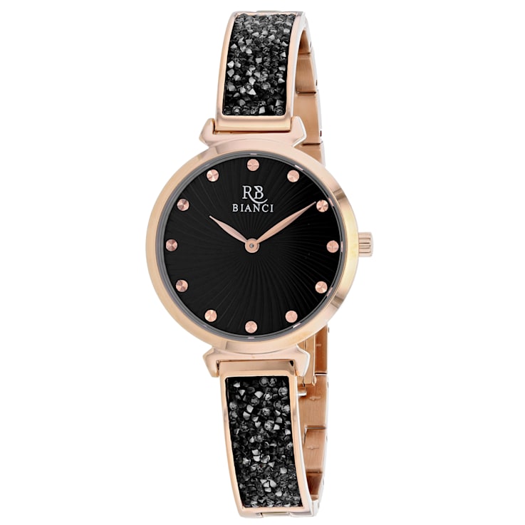 Roberto Bianci Women's Billare Black Dial, Rose Stainless Steel Watch