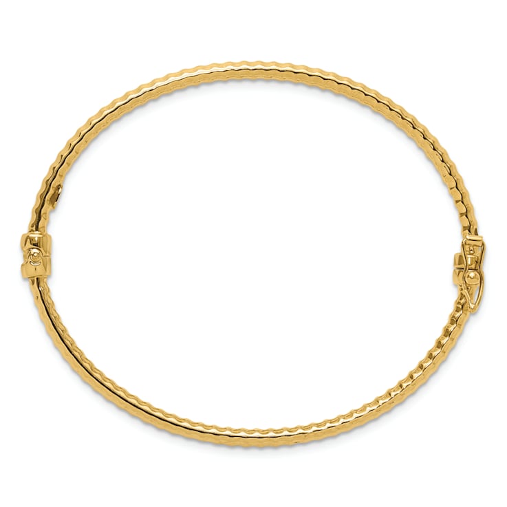 14K Yellow Gold Polished and Textured Hinged Bangle Bracelet
