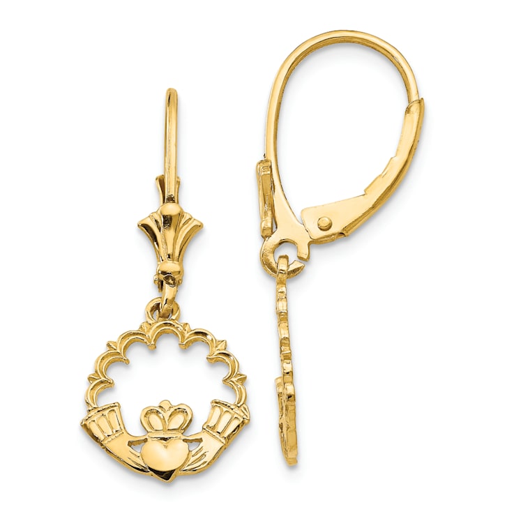 14k Yellow Gold Claddagh in Circle Dangle Earrings
