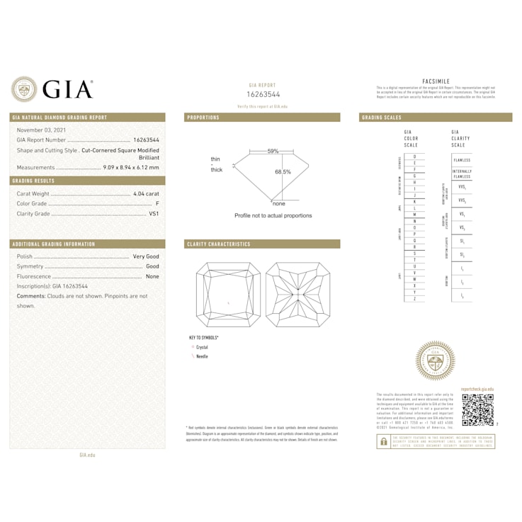 4.04ct Natural White Diamond Emerald Cut, F Color, VS1 Clarity, GIA Certified