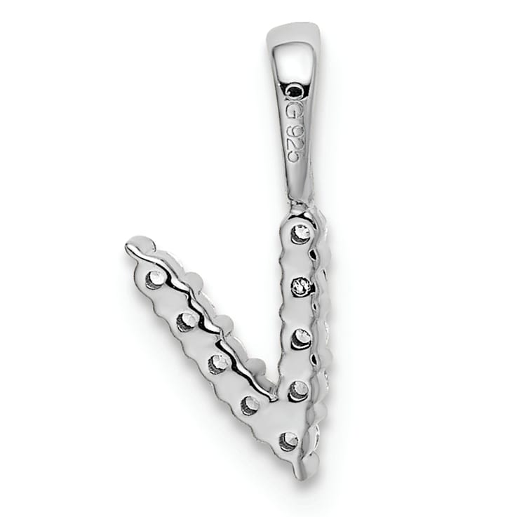 Rhodium Over 14K White Gold Lab Grown Diamond Letter V Initial Pendant