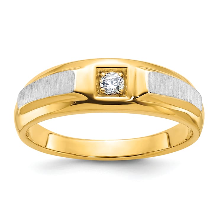 10K Two-tone Yellow and White Gold Men's Polished and Satin Diamond Ring 0.10ctw