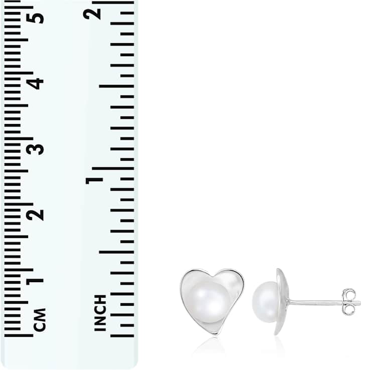 6-7mm White Cultured Freshwater Pearl Rhodium Over Sterling Silver Earrings