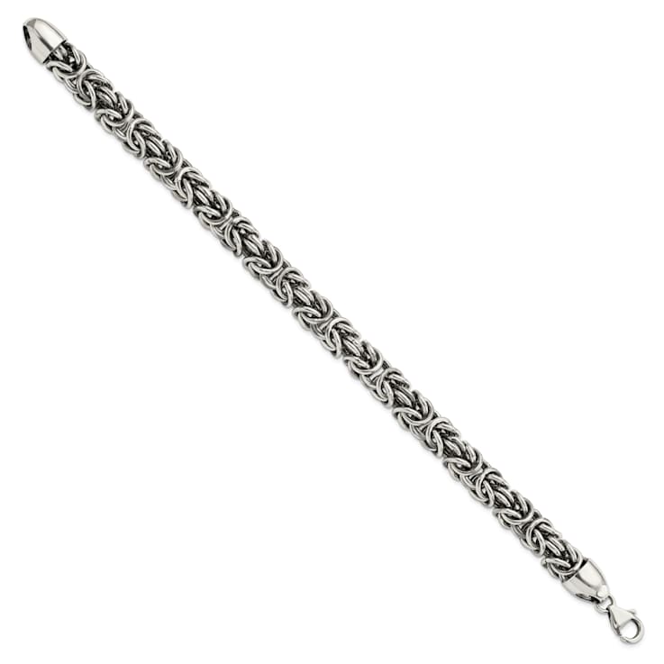Sterling Silver Polished and Antiqued 8.5 Inch Byzantine Bracelet
