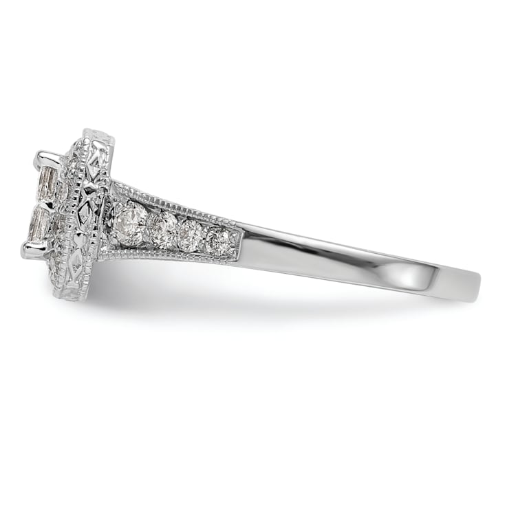 Rhodium Over 14K White Gold Diamond Cluster Engagement Ring 0.78ctw