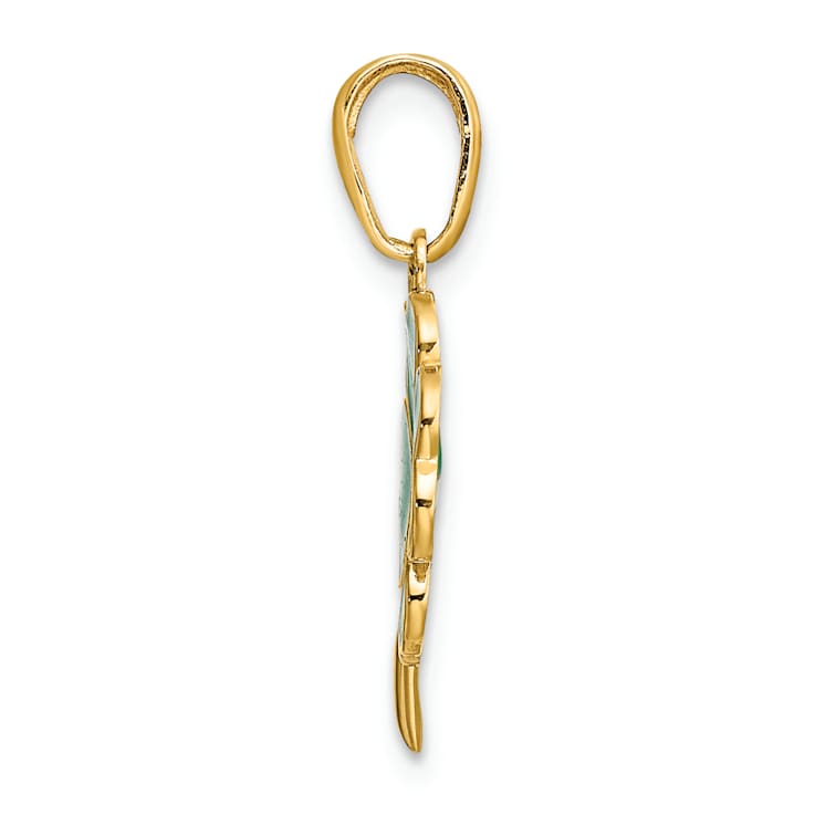 14K Yellow Gold 4-Leaf Clover Enameled Pendant