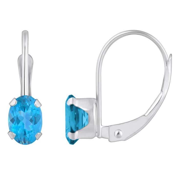 6x4mm Oval Blue Topaz Rhodium Over 10k White Gold Drop Earrings