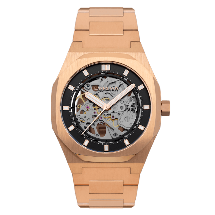 Thomas Earnshaw Discovery Drake Skeleton Black Dial Yellow Stainless
Steel Band Automatic Watch