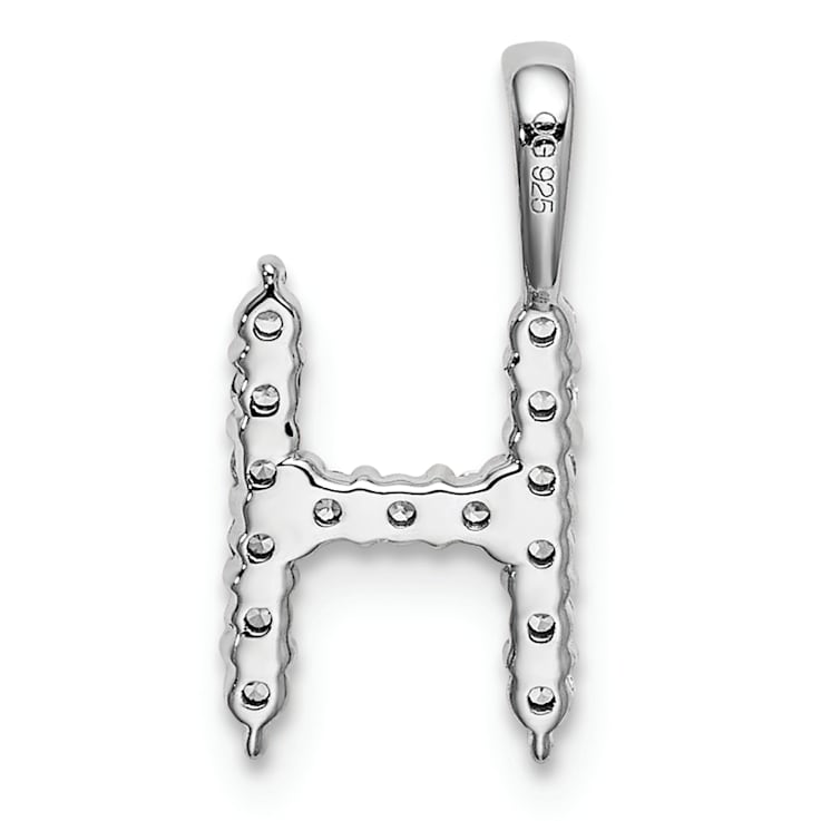 Rhodium Over 14K White Gold Lab Grown Diamond Letter H Initial Pendant