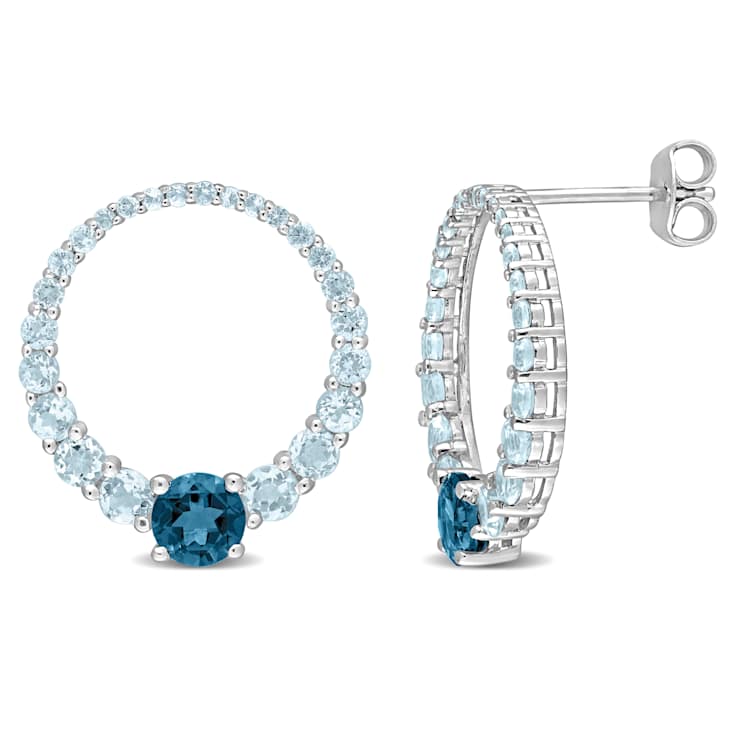 2.60ctw Sky Blue and London Blue Topaz Graduated Open Circle Earrings in
Sterling Silver