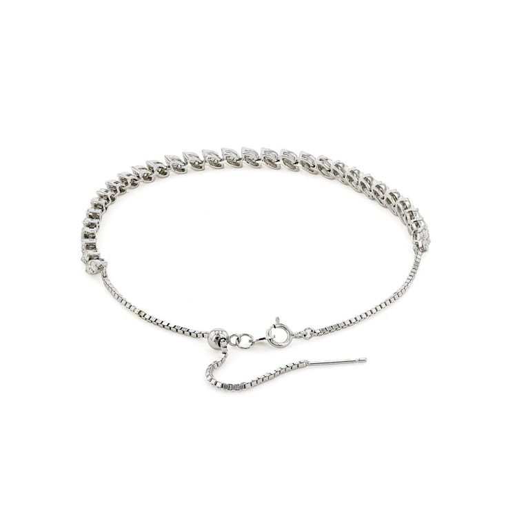 Round Moissanite Rhodium Over Sterling Silver Tennis Bracelet