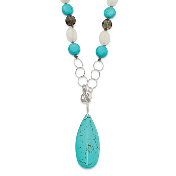 Sterling Silver Jadeite, Howlite, Reconstructed Magnesite, Quartz Necklace