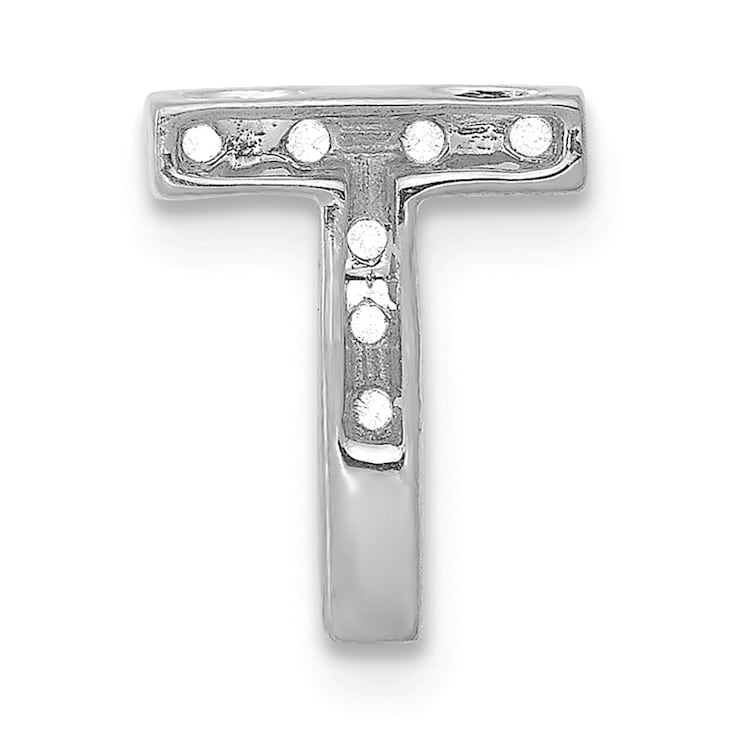 Rhodium Over 14K White Gold Diamond Letter T Initial Charm