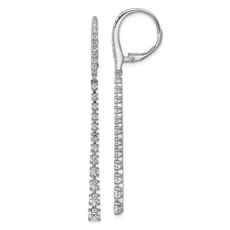 Rhodium Over Sterling Silver Graduated Cubic Zirconia Dangle Leverback Earrings