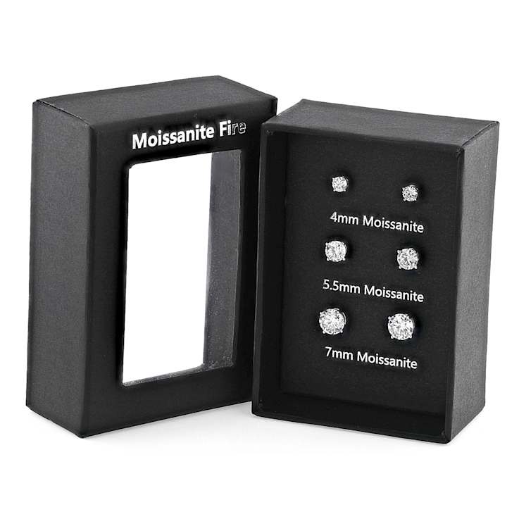 Moissanite Stud EarRing Set In PlatInum-Enhanced Sterling Silver