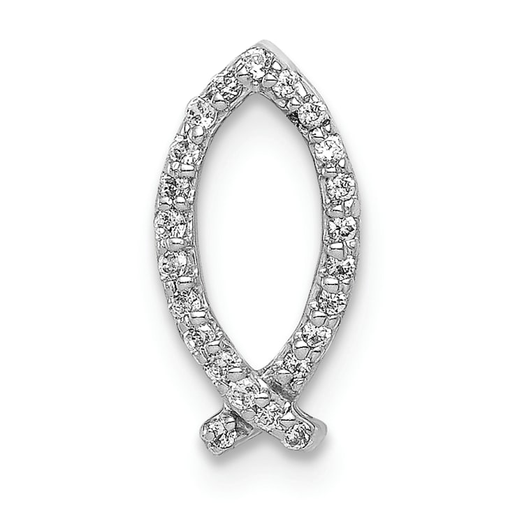 Rhodium Over 14k White Gold Diamond Ichthus Chain Slide Pendant